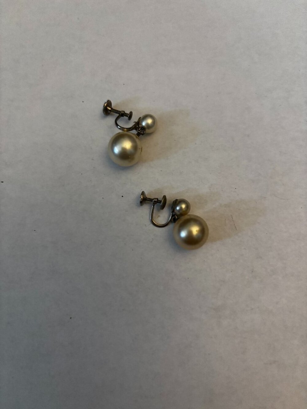 Screw back clip earrings silver tone pearl ball dangles